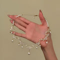 Gold-Tone Pearl and Crystal Teardrop Necklace Decorative Jewelry Accessory view 4