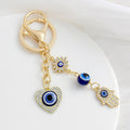 Blue Evil Eye Rhinestone Heart Gold Tone Charm Keychain view 6