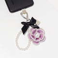 Purple Fabric Camellia Pearl Loop Keychain Heart Clasp view 3