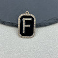 Black Enamel Rhinestone Letter Charm Pendant Gold-Tone Alloy view 11