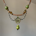 Brown Leather Cord Green Ceramic Butterfly Pendant Necklace view 6