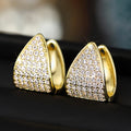 Triangular Clear Crystal Pavé Huggie Earrings in Gold Tone view 5