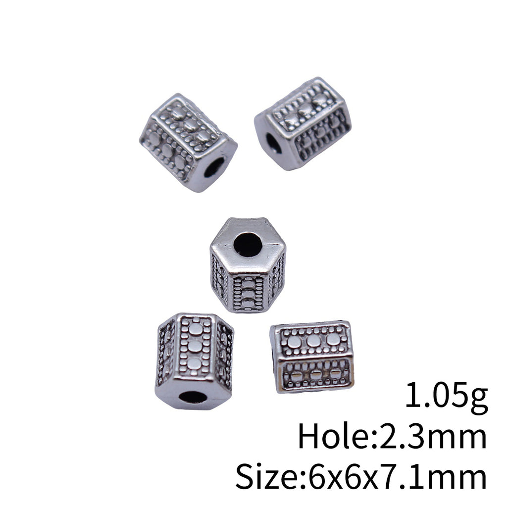 6x6x7.1mm 1.05g Antique Silver Zinc Alloy Hexagon Small Hole Spacer Beads for DIY Bracelet Jewelry