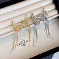 Gold and Silver Butterfly Long Chain Tassel Stud Earrings view 2