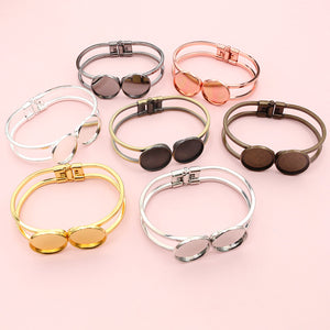 Hinged Double Round Bezel Bracelet Blanks in Six Finishes