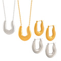 U-Shape Horseshoe Pendant Necklace And Hoop Earrings Gold Steel view 5