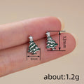 Green Christmas Tree Stud Earrings in Silver Tone Polished Metal Jewelry view 4