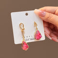 Gold Knot Asymmetric Druzy Drop Earrings Pink Amber view 2