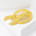 Gold Tone Woven Ribbon Knot Brooch with Crystal Rows view 3