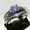 Round Solitaire Curved Two-Ring Set In Polished Silver Tone view 2