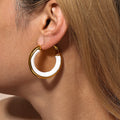 Gold Thick Hoop Earrings Black White Oil Drip Inlay Stainless view 2