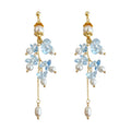 Gold Pearl Blue Glass Crystal Long Tassel Drop Earrings view 5