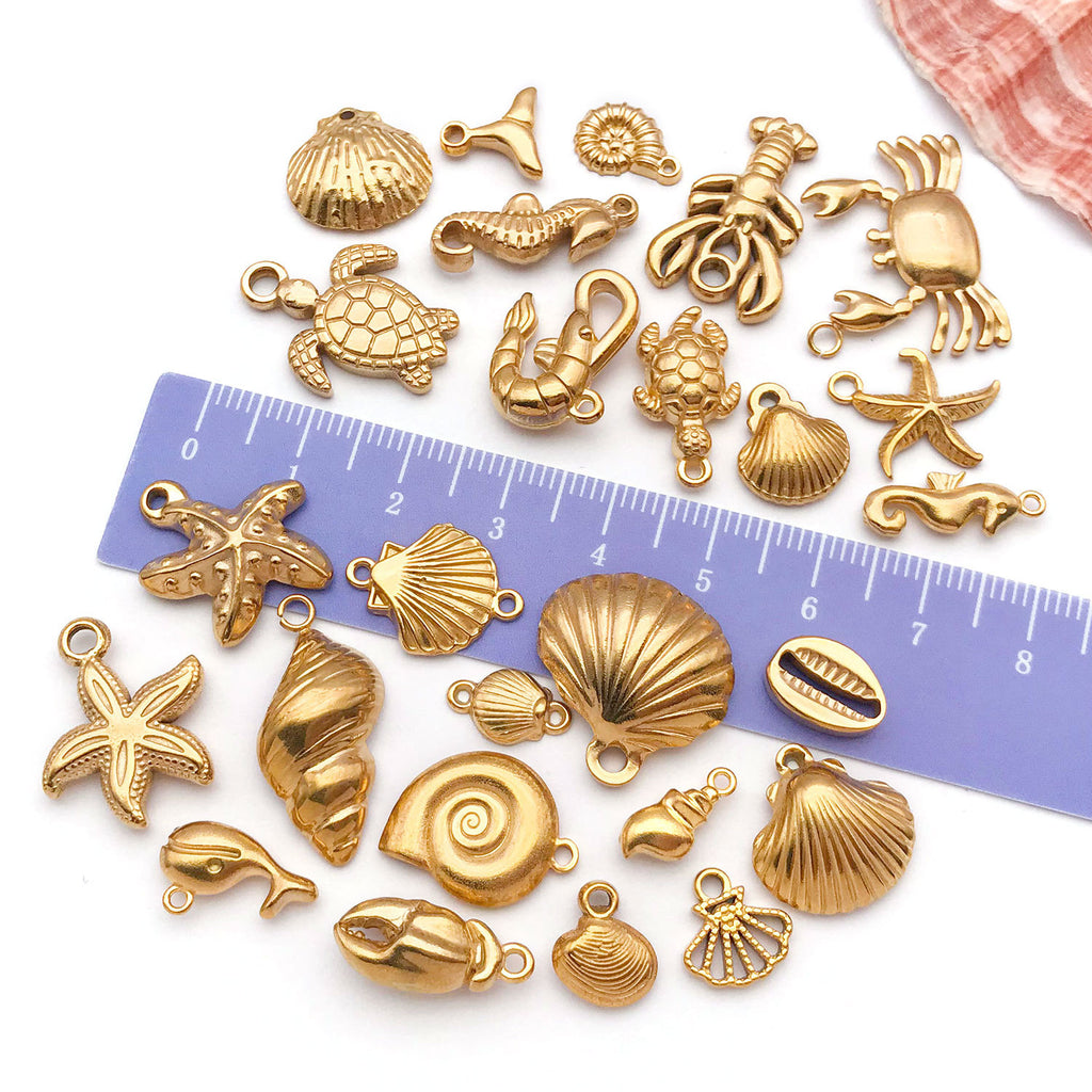 Gold Stainless Steel Seahorse Shell Starfish Charm Pendant for DIY Bracelet Necklace Jewelry