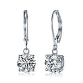 Round Crystal Leverback Drop Earrings in Silver Tone view 3