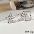 Five Point Star Stud Earrings Clear Stones Silver Tone view 5