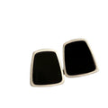 Black Inlay Geometric Trapezoid Silver Tone Stud Earrings view 5