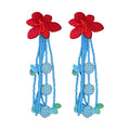 Red Flower and Blue Beaded Tassel Statement Earrings view 5