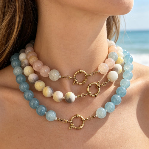 Marbled round bead necklace shown in an alternate product view
