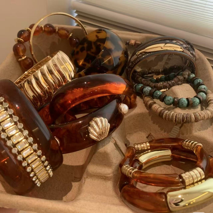 Mixed Resin And Metal Wide Bangle Bracelets 54 Styles
