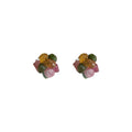 Pink Green Amber Translucent Stone Chip Cluster Stud Earrings view 5
