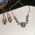Multicolor Crystal Floral Necklace And Earring Set view 6