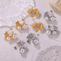 Branch Leaf Imitation Pearl C-Shape Stud Earrings Pair view 4
