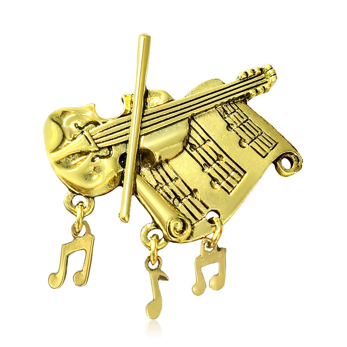 Violin and Music Sheet Brooch in Gold or Silver Tone