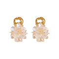 Ivory Acrylic Flower Cluster Drop Earrings with Polished Metal Accents view 5