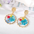 Gold Tone Scalloped Clear Resin Pressed Flower Drop Earrings view 4