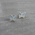 Silver Tone Aqua And Clear Stone Butterfly Stud Earrings For Women view 3