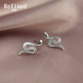 Silver Snake Stud Earrings Clear Crystal Pave Body Pair view 4