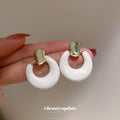 White Layered Ring Gold Stud Earrings Polished Metal Jewelry view 1