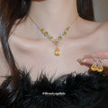 Yellow Teardrop Pendant Necklace Earring Set 2 Colors view 2