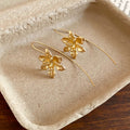 Metal Flower Long Wire Hook Dangle Earrings Statement Jewelry Pair view 7