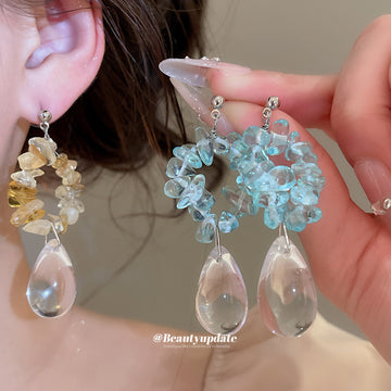 Floral Stone and Clear Teardrop Earrings in Two Colors