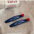 Navy Blue BB Snap Hair Clip Red Heart Tip One Style view 3