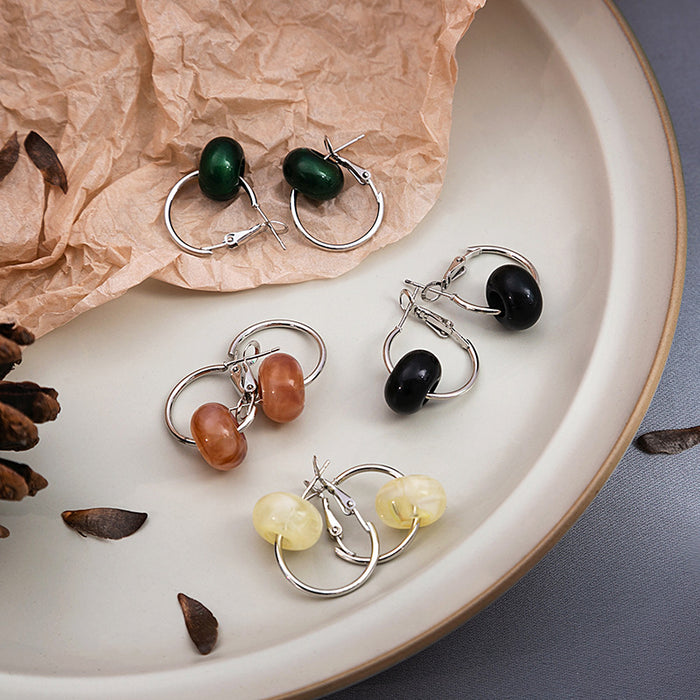 Silver Hoop Earrings Color Bead Donut Leverback Styles