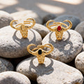 Sculpted Bull Head Open Rings With Red and Black Enamel Accents view 3