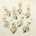 Gold Tone Open Heart Pressed Flower Resin Clip Keychains view 2