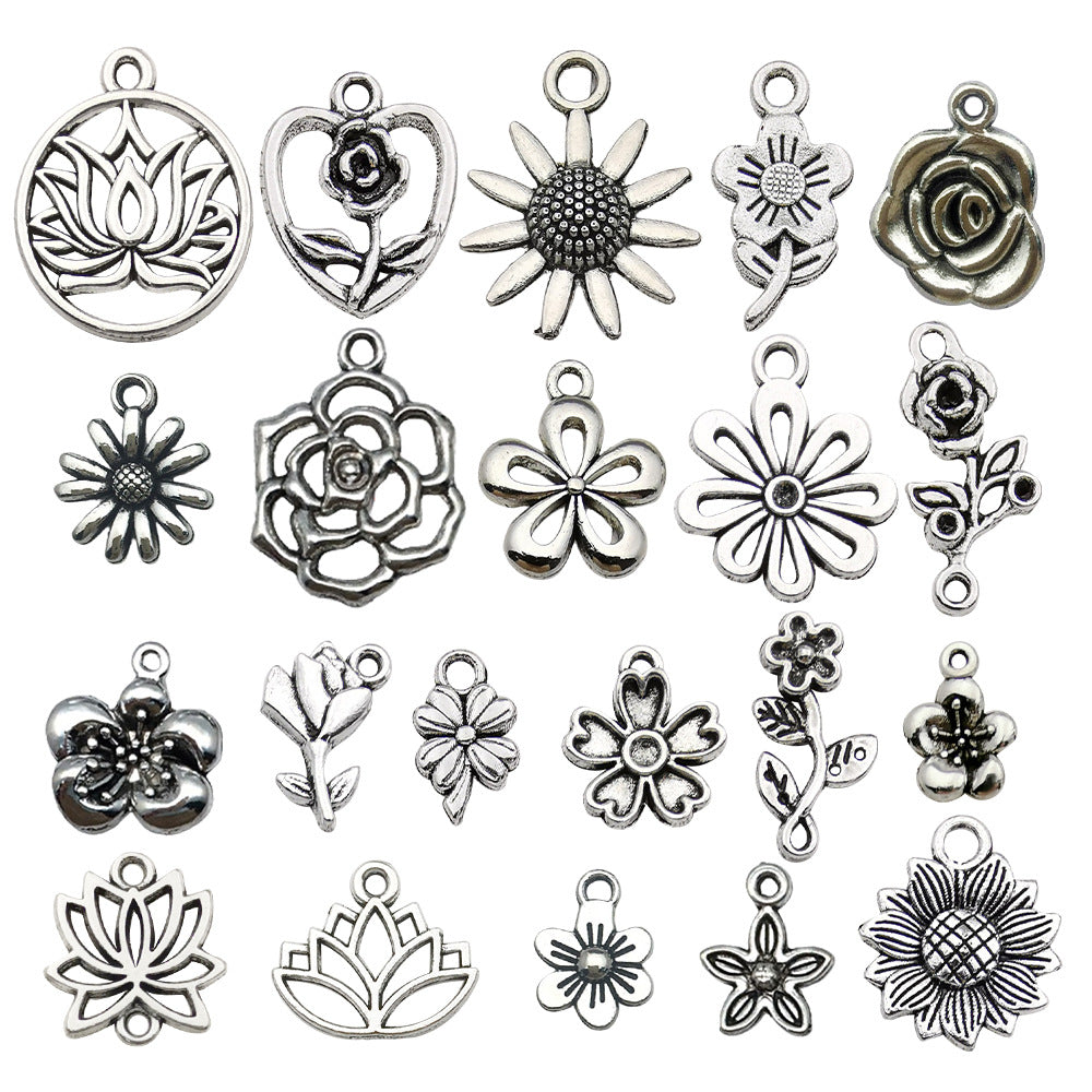 Antique Silver Zinc Alloy Rose Sunflower Hollow Flower Charm Pendant for DIY Bracelet Necklace