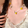 Lemon Charm Beaded Necklace And Flower Stud Earrings view 2