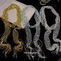 Blue Beaded Mesh Scarf Necklace With Polished Metal Tone Details view 2