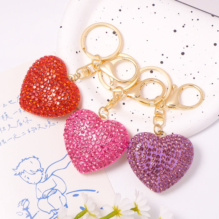 Rhinestone Heart Keychain Gold Tone Ring Clasp 5 Colors