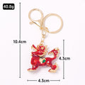 Red Blue Enamel Qilin Keychain Gold Clasp Crystal Accents view 3
