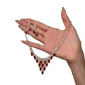 Red Marquise Crystal V Necklace Stud Earring Silver Set view 5