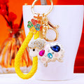 White Crystal Sheep Keychains With Nine Pictured Wrist Strap Options view 8
