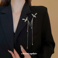 Paired Crane Brooch With Long Chains In Gold Tone Or Silver Tone view 3