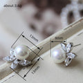 Silver Pearl Flower Stud Earrings Marquise CZ Leaves view 4