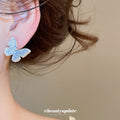 Blue Crystal Butterfly Stud Earrings With Silver Tone Edges view 3