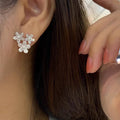Silver Tone Triple Flower Pavé Cluster Stud Earrings view 3